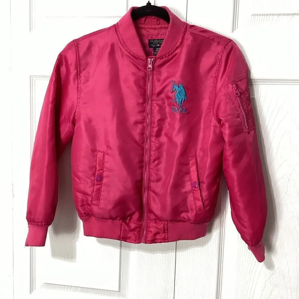 U.S. Polo ASSN Girls Barbie Pink Puffer Bomber Jacket Coat M